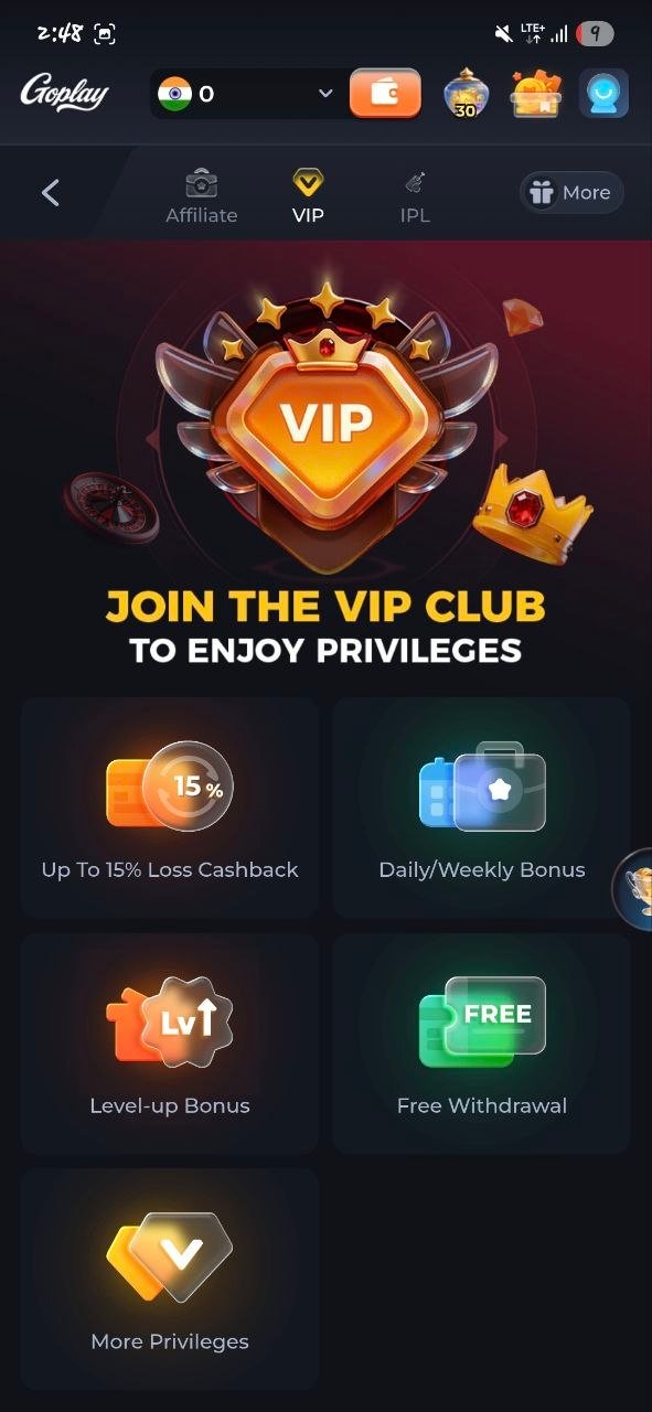 GoPlay IPL fantasy game dashboard on mobile screen