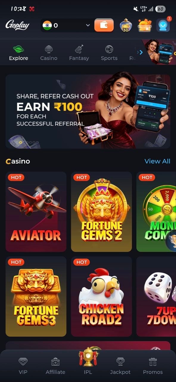 GoPlay fantasy cricket app interface with live match contest